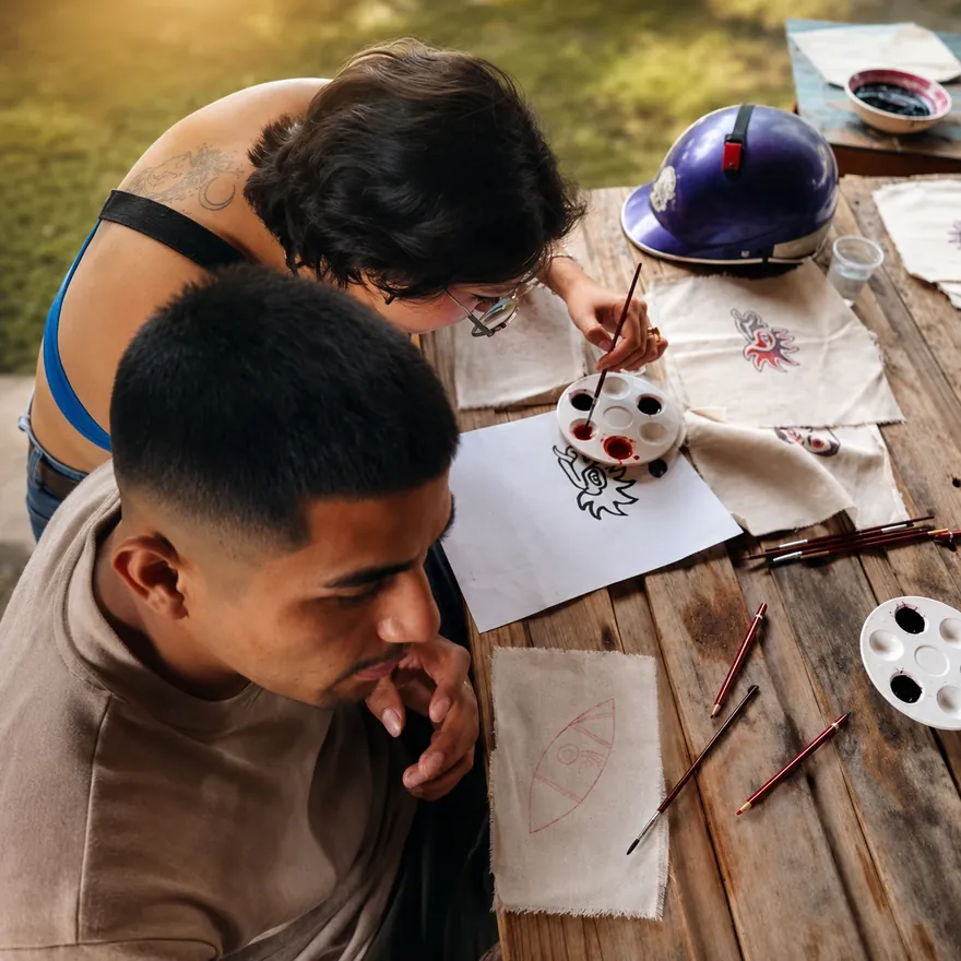 Pintando una figura prehispánica con pigmentos naturales